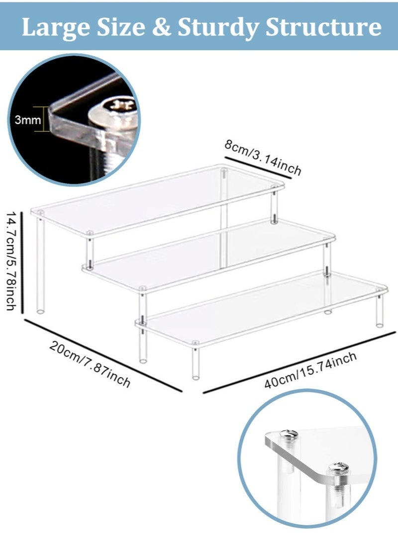 MEDOOSI Acrylic Display Riser, 3-Tier Acrylic Riser Display Shelf, Tiered Display Stand Small Risers Cabinet Countertops Table Decoration and Organizer, Party Dessert Shelves, Makeup Organizer, Crystal Stone Riser Stand for Decoration - Image 2